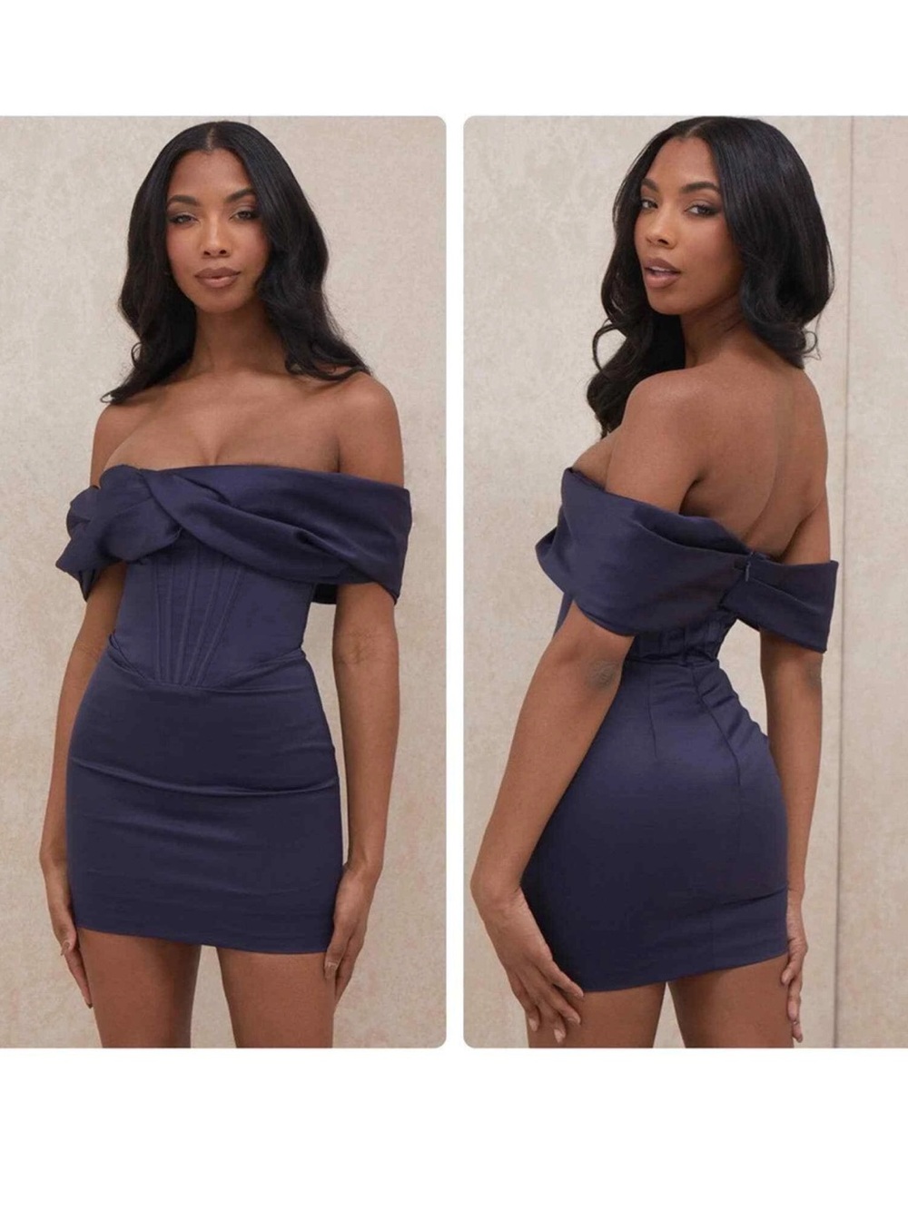 House of CB Strapless Navy Off-Shoulder Bodycon Mini Dress